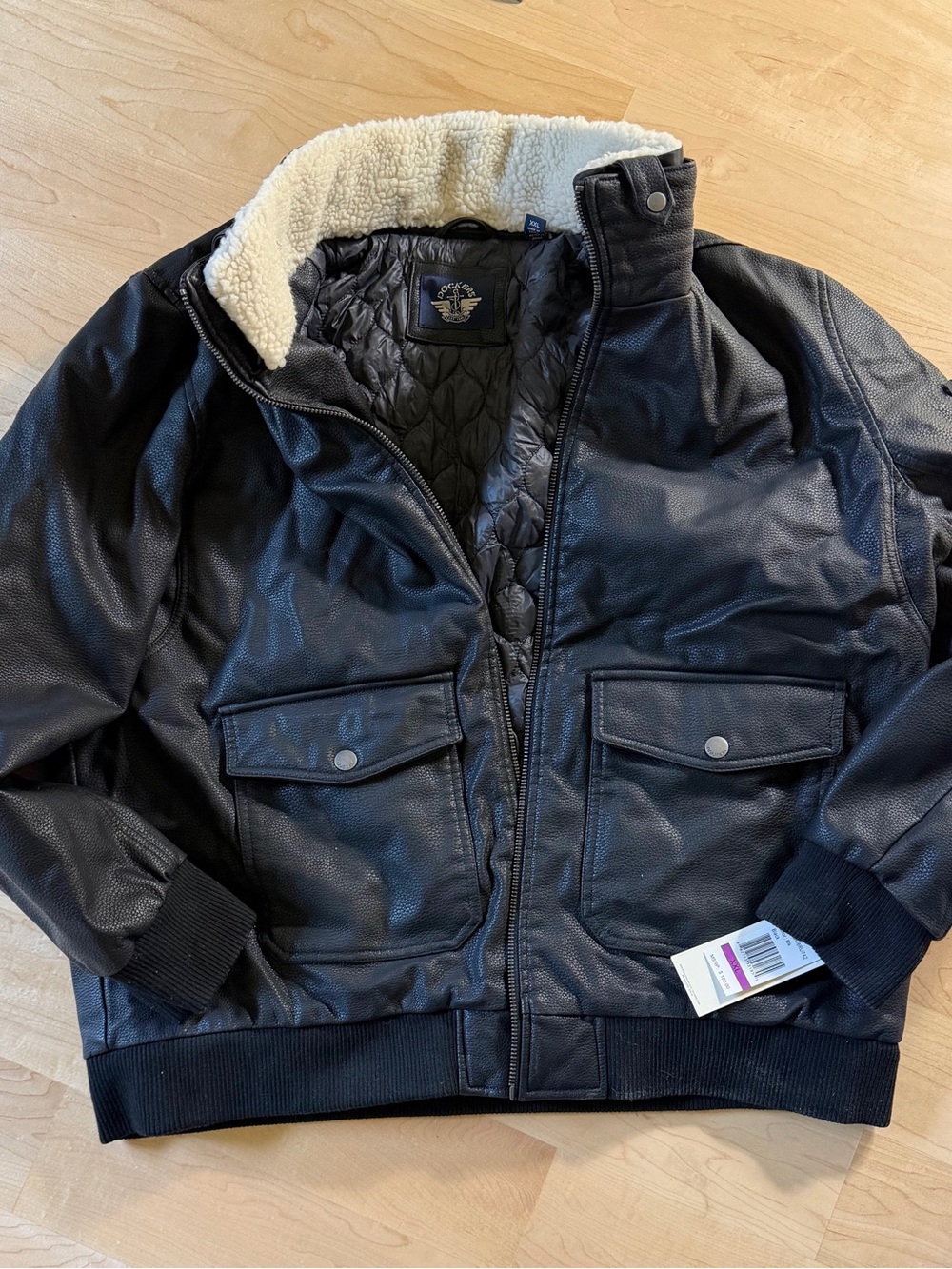 Dockers Black Bomber Jacket with Cream Sherpa Collar